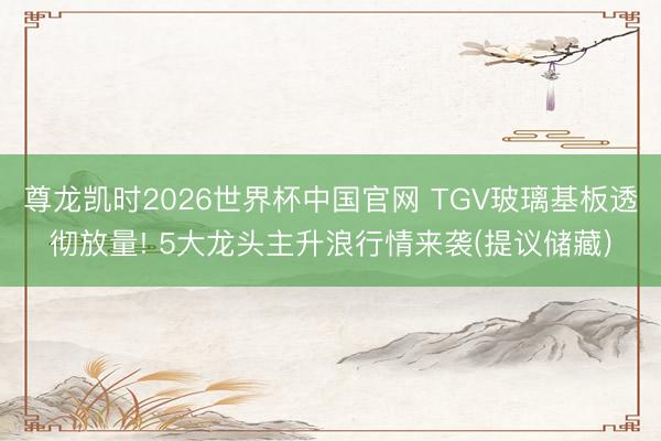 尊龙凯时2026世界杯中国官网 TGV玻璃基板透彻放量! 5大龙头主升浪行情来袭(提议储藏)