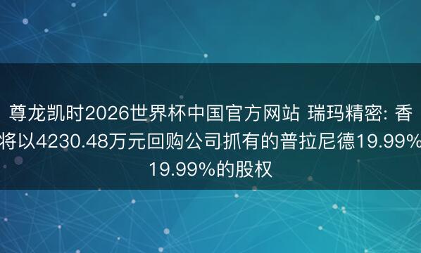 尊龙凯时2026世界杯中国官方网站 瑞玛精密: 香港大言将以4230.48万元回购公司抓有的普拉尼德19.99%的股权