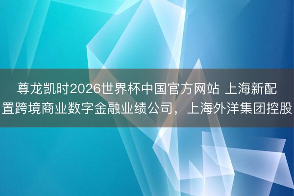 尊龙凯时2026世界杯中国官方网站 上海新配置跨境商业数字金融业绩公司，上海外洋集团控股
