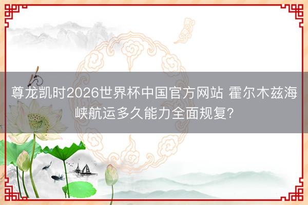 尊龙凯时2026世界杯中国官方网站 霍尔木兹海峡航运多久能力全面规复？